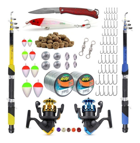 Kit Pesca C/ 2 Varas Telescópicas E 2 Molinetes + Acessórios
