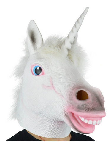 Máscara Cabeza Caballo Unicornio Blanca De Látex Para Hallow