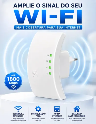 Repetidor Sinal Wifi 1800mbps Amplificador Sem Fio Turbo Porta Ethernet Cobertura Estendida Casa Escritorio Configuracao Facil Compativel Roteador Wireless Cor Branco Gigabit Alta Midiafone
