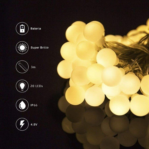 Combo Led Navidad 4 Guirnaldas 3 Metros Calido Pilas Premium