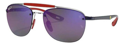 Anteojos de sol polarizados Ray-Ban Scuderia Ferrari Collection Extra large con marco de metal/nailon color polished silver/red, lente blue espejada/chromance, varilla blue de metal/nailon - RB3662M