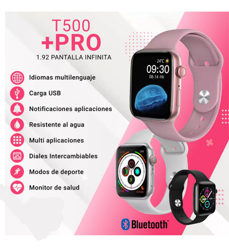 Reloj Inteligente Smartwatch T500+ Pro Color Rosa Rosa