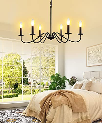 Candelabro Negro Yczhcc, 6 Luces, De Hierro Industrial
