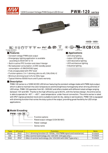 Fuente De Voltaje 120w 48v/2.5a Ip67 Pwm-120-48 Mean Well