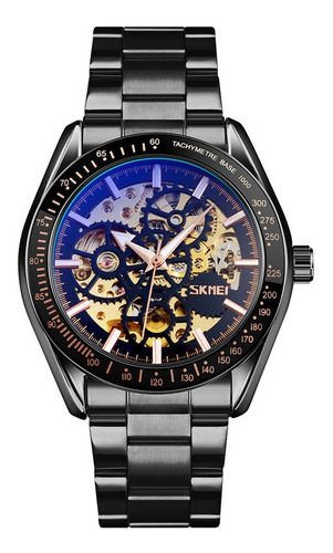 Reloj Skmei 9194 Mecanico Caballeros Negro Correa Metal
