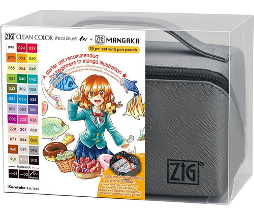 Caneta Kuretake Zig Real Brush + Mangaka 39 Peças