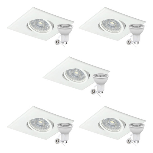 Pack X5 Spot Pvc Embutir Dicroica Led Cuadrado Móvil Techo 