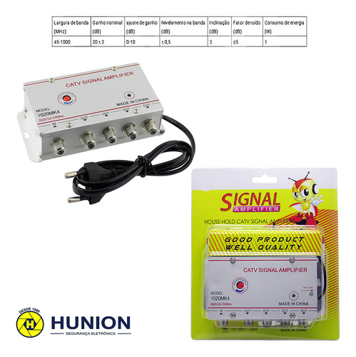 Amplificador Sinal 1x4 Saidas 20db Regulagem Tv Cabo Digital