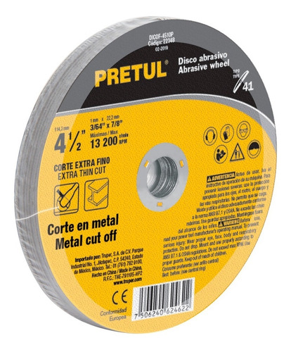 10 Pz Disco Corte Fino Metal 1mm Esmeril 4.5'' Pretul 22348