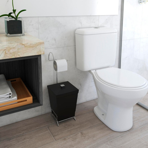 Lixeira Banheiro Com Suporte Papel Higiênico Cores Cor Preto C Preto