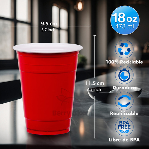 400 Vasos Rojos 532 Ml (18 Oz) Extra Resistentes Para Fiesta