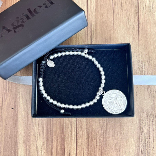 Pulsera San Benito De Plata 925 Bolitas Ajustable Agálea Largo 16