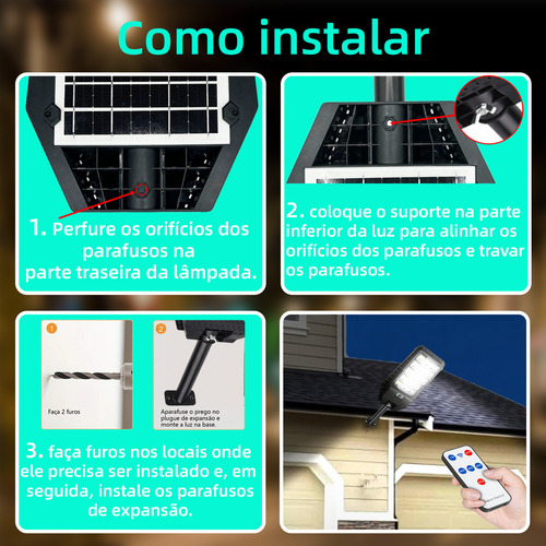 Alusp Luz Led Luminaria Solar Sensor Presença Forte Poste Pared 400w Cor Preto Com Controle