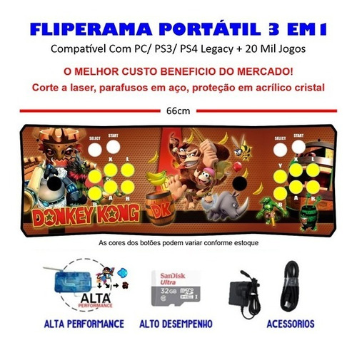 Imagem 1 de 3 de Fliperama Portátil Slim 3 Em 1 - Donkey Kong