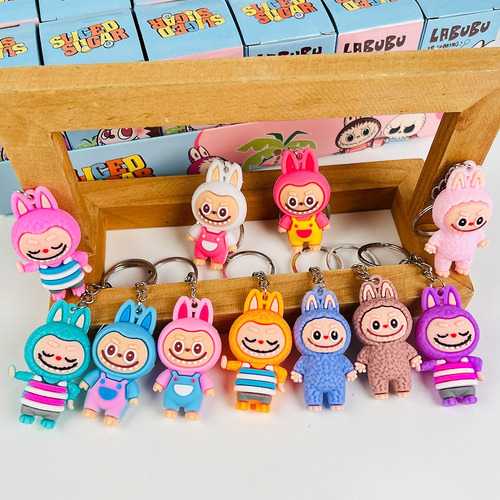 Llaveros 12 Pzs Labubu Sorpresa Mini Macaron Monster Vinilo 12pzs