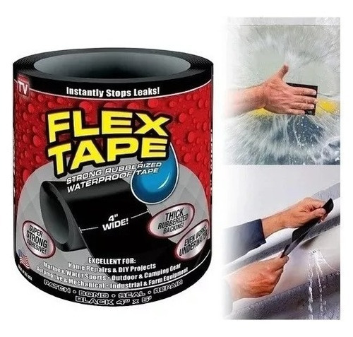 Cinta Negra Flex Tape 10x157 Cm Impermeable Resiste Al Agua