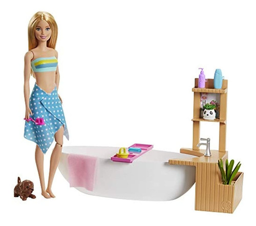 Barbie Muñeca De Baño  Y Set De Juego, Rubia, Con Bañera