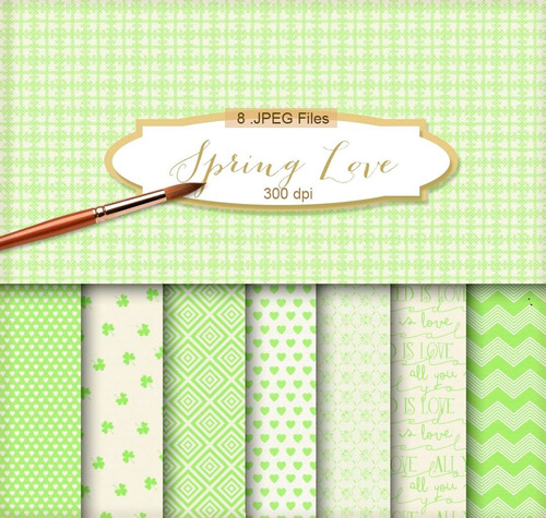 Kit De Papel Digital Shabby Chic Verde Spring Love