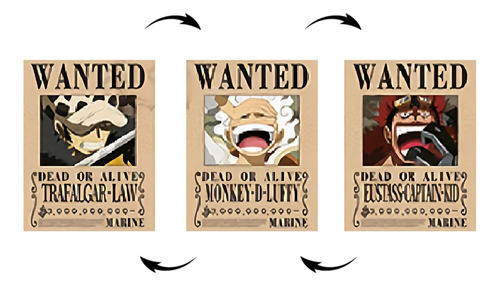 Cuadro Lenticular Luffy G5 Trafalgar Eustass One Piece Wantd