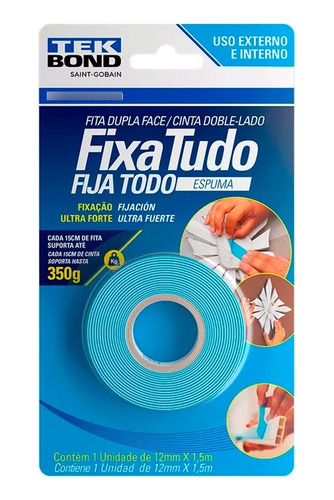 Caixa 12 Fita Dupla Face Espuma Fixa Tudo 12mm X 1,5m