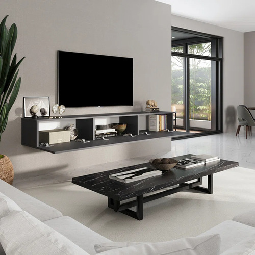 Rack Tv Calima 1.40 Flotante Moderno Y Funcional Hasta 60pul Gris Oscuro