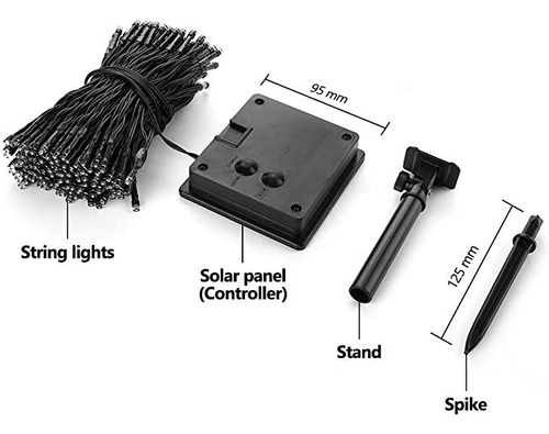 Imagen 5 de 10 de Luces De Navidad Guirnalda Solar Deco 100 Led Panel 10 Mts