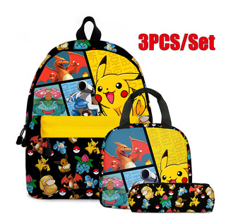 Conjunto De Mochila #3pcs Pikachu-plaid Para Adolescentes 