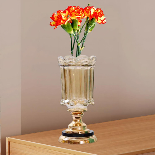 Jarrón De Cristal Con Flores, Elegante Soporte Para Corto