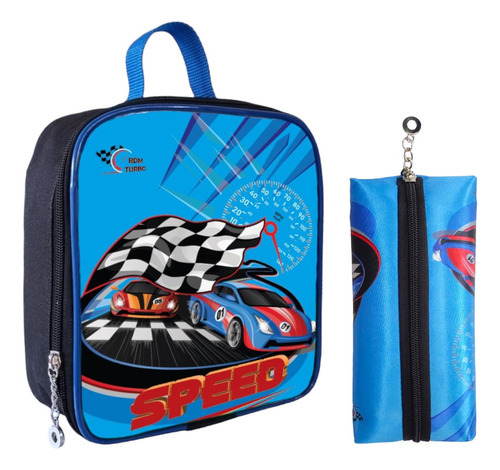 Bolsa Lancheira Térmica Escolar Infantil Masculina Juvenil Cor Azul Carro