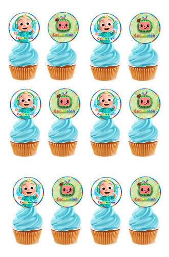 Pack De 12 Toppers Para Cup Cake Cocomelon 