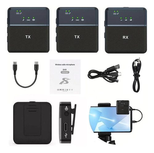 Micrófono Inalámbrico Solapa Sx9 Doble Audio Para Smartphone