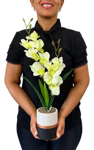 Arranjo Decorativo Orquideas Brancas Ou Rosas Cimento