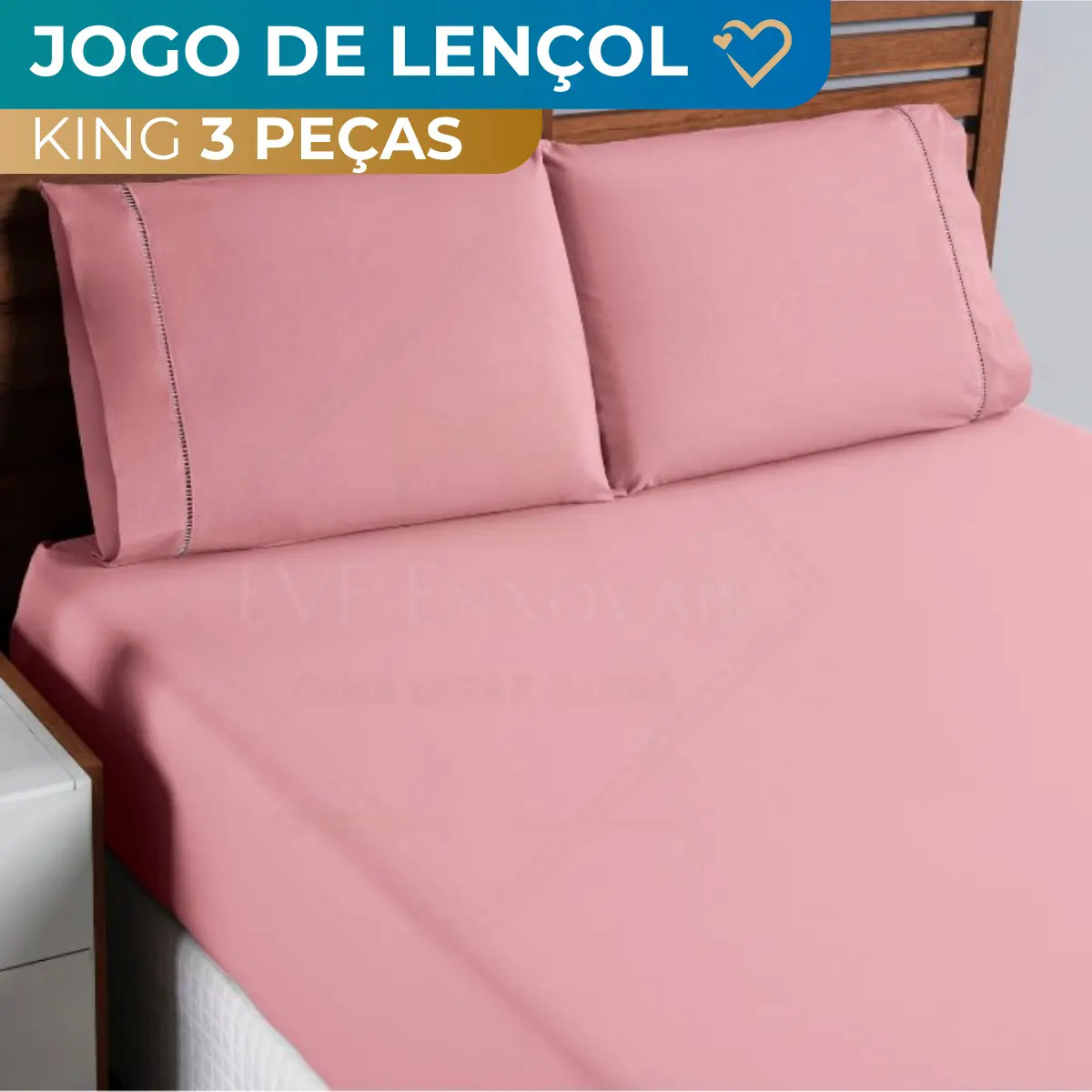 Jogo De Lençol Cama King 03 Peças 400 Fios Ponto Palito Cor Rose Desenho Do Tecido Lisa
