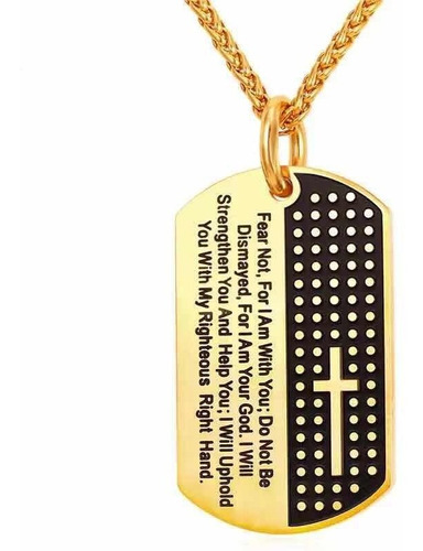 Collar Oro Cruz Placa Identificacion Dog Tag Hombre Mujer