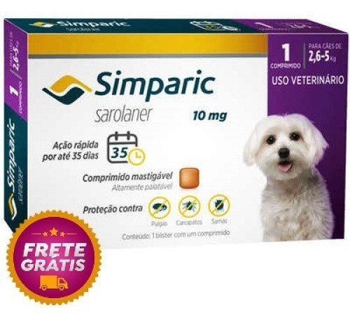 Imagem 1 de 9 de Simparic 10mg- Antipulgas/carrapatos 2,6-5kg 1 Comprimido