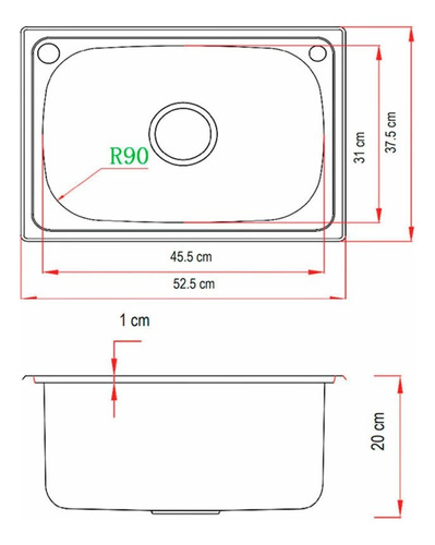 Imagen 2 de 4 de Pileta De Cocina Simple Acero Inox. 201