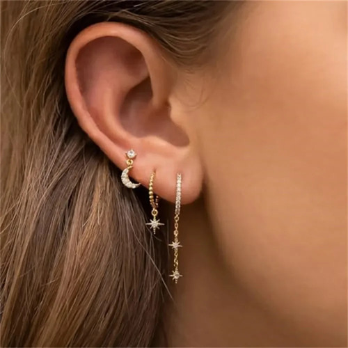 Set De Pendientes Dainty Sun Moon Con Forma De Cartílago Y C