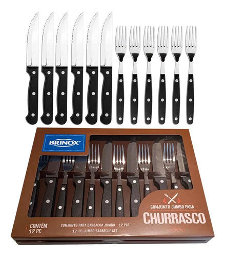 Kit Talheres Churrasco Barbacoa Linha Premium Faca Grande