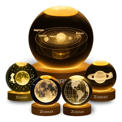 Luminária De Mesa Bola De Cristal 3d Base Madeira Decorativa