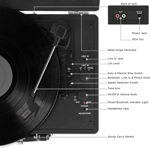 Imagen 6 de 8 de Tornamesa Bluetooth Con Bocinas Maletin Vintage Tocadiscos