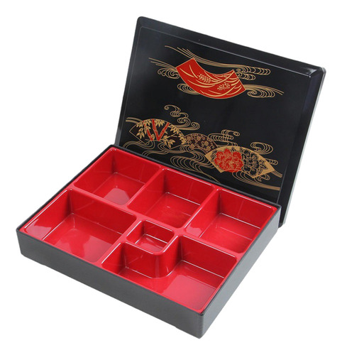 Fiambrera Japonesa Bento Box Roja Y Negra, 6 Compartimentos,