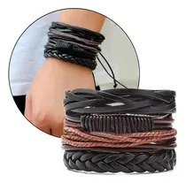 Comprar Pulsera Hombre - Pulsera Cuero Genuino - Pulseras Conjunto 4 En 1 - Brazalete Hombre - Pulseras Hombre