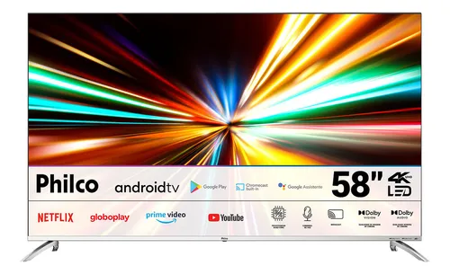 Smart TV Philco 58 polegadas 4K LED com Android TV e apps Netflix, Globoplay, Prime Video e YouTube
