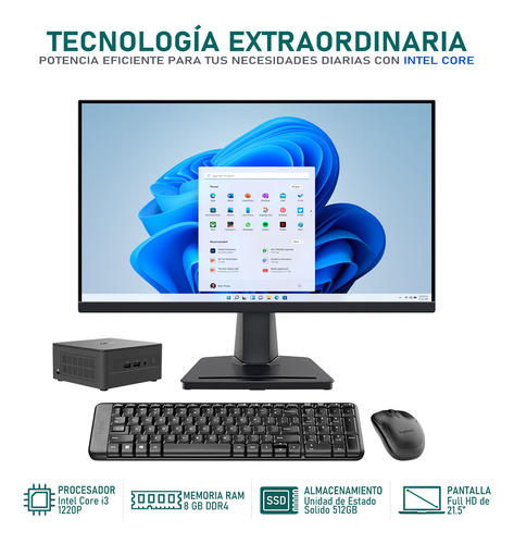 Computadora Asus Nuc 12 Pro Intel Core I3 1220p 8gb Ram 512gb Ssd Monitor 21.5 Teclado Mouse Logitech