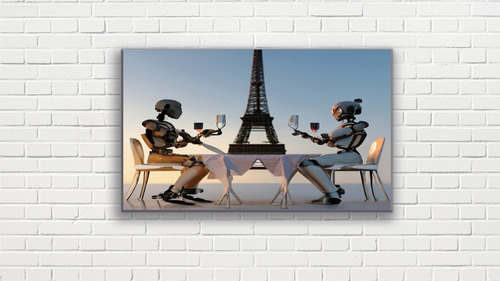 Cuadro Canvas Cena Robots París 60 X 35 Cm. Personalizado.