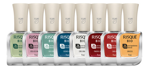Kit Completo Esmaltes Manicure Risqué Bio 8 Unidades Vegano