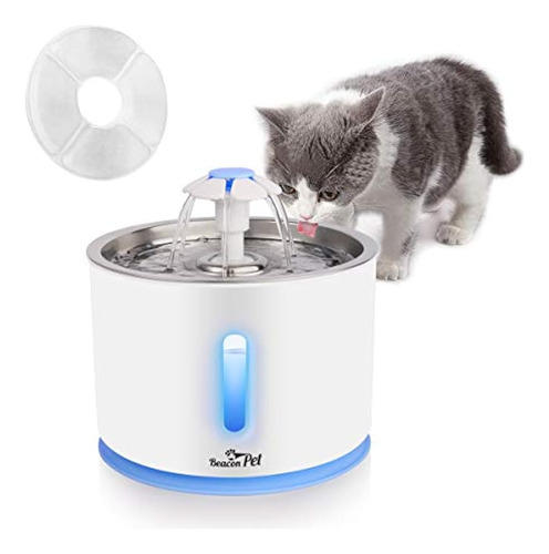 Beacon Pet Cat Fuente De Agua De Acero Inoxidable, Led 81oz 