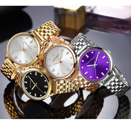 Relojes De Lujo Inoxidable Mini Focus Para Mujer Color Del Bisel Plata/púrpura