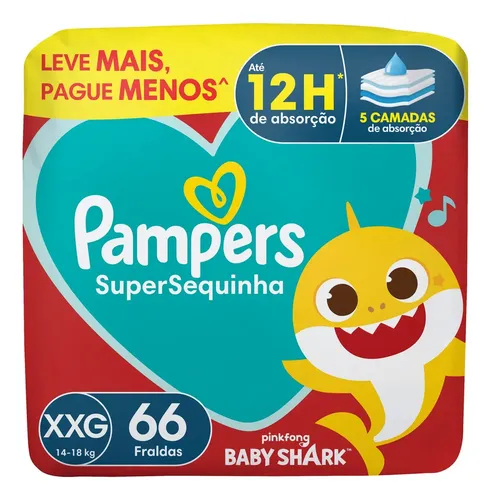 Fralda Descartável Pampers Supersequinha Tamanho XXG 66 Unidades