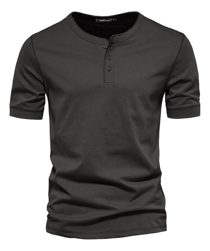 Camisa Hombre Henley Color Sólido Manga Corta Casual T